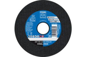 Disco de corte para acero y acero inoxidable (INOX) con alto rendimiento de corte y muy larga vida útil.