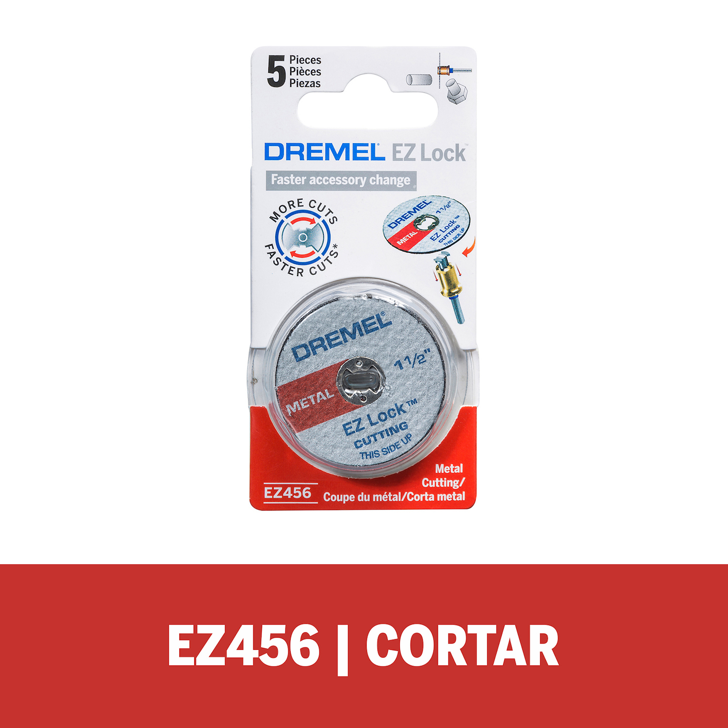 5 discos de corte de 38,1mm espesor de 1,1 para metal - sistema EZ Lock cambio rápido (modelo EZ456)Disco_de_corte_metal_corte_lápiz grabador eléctrico_cortadora sin fin para metales_grabador de metal dremel_dremel engraver 2615E456AJ-000_ES_01