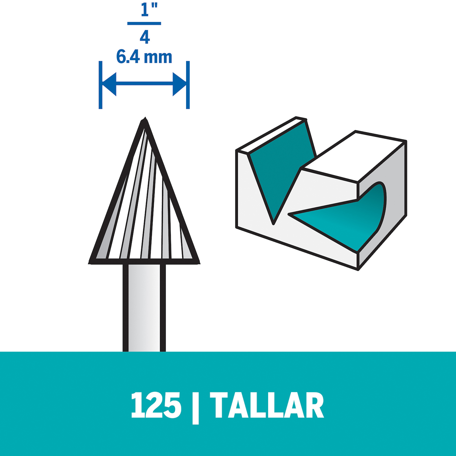 Dremel Fresa De Tallado De Punta Flecha De 6,4mm Para Madera, Metal, Cuero, Plástico, Goma y Cartón (Modelo 125)