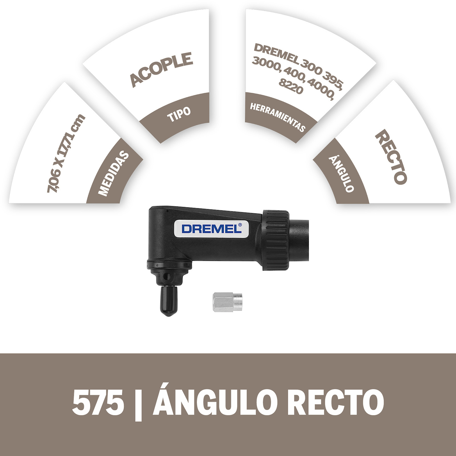 El ángulo recto que te permite trabajar en lugares de difícil acceso Aprovecha todas las posibilidades de tu multiherramienta Dremel en espacios pequeños con 12 sentidos fáciles de alternar. El cabezal angular fijado a 90° del complemento aporta robustez a la herramienta y ofrece visibilidad sobre la pieza de trabajo o la superficie. Se fija a la multiherramienta con unos pocos pasos sencillos para que puedas empezar a trabajar en tus proyectos rápidamente. El diseño compacto y robusto añade un peso mínimo a la multiherramienta Dremel, para que no notes diferencias considerables al usarla. Contenidos: 1 cabezal angular, 1 tapa del impulsor y 1 manual/guía de inicio rápido.