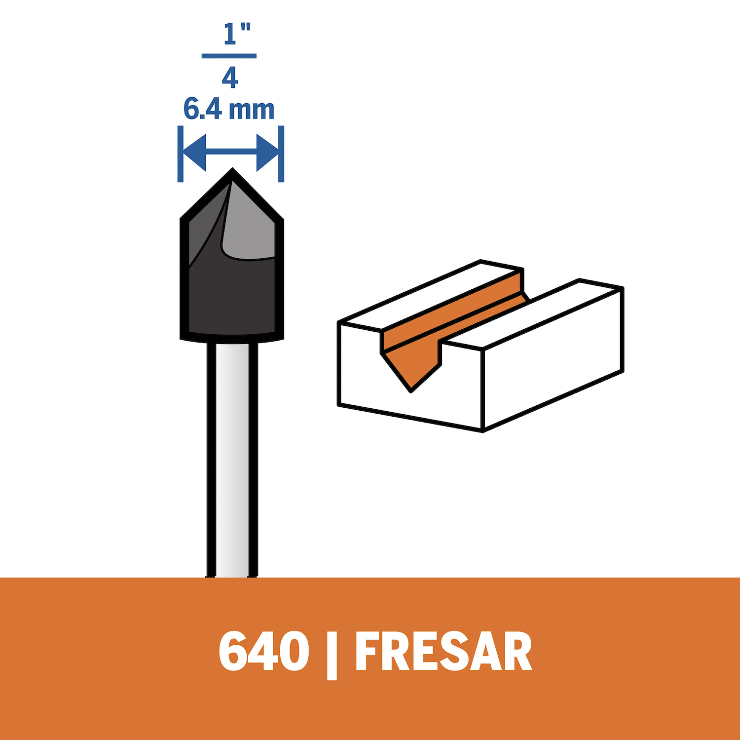 Para incrustar y fresar ranuras en V en madera