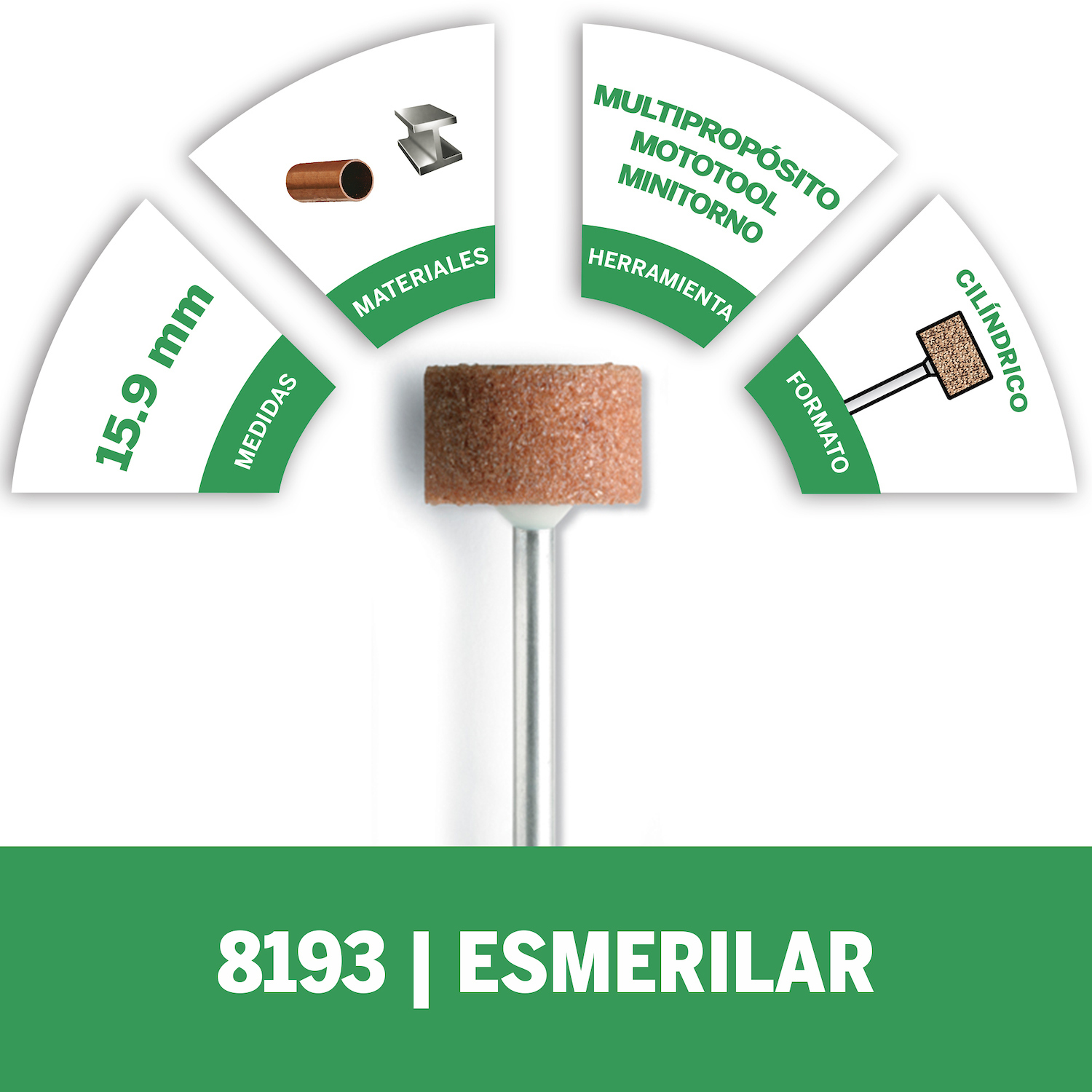Resumen del producto Ideal para el afilado, el desbarbado y el rectificado de uso general ampliado en la mayoría de los materiales, incluido el acero inoxidable Se utiliza en metales, piezas fundidas, juntas soldadas, remaches y óxido Diseñada especialmente para trabajar con superficies cónicas 1 accesorio giratorio abrasivo industrial de alta calidad incluido