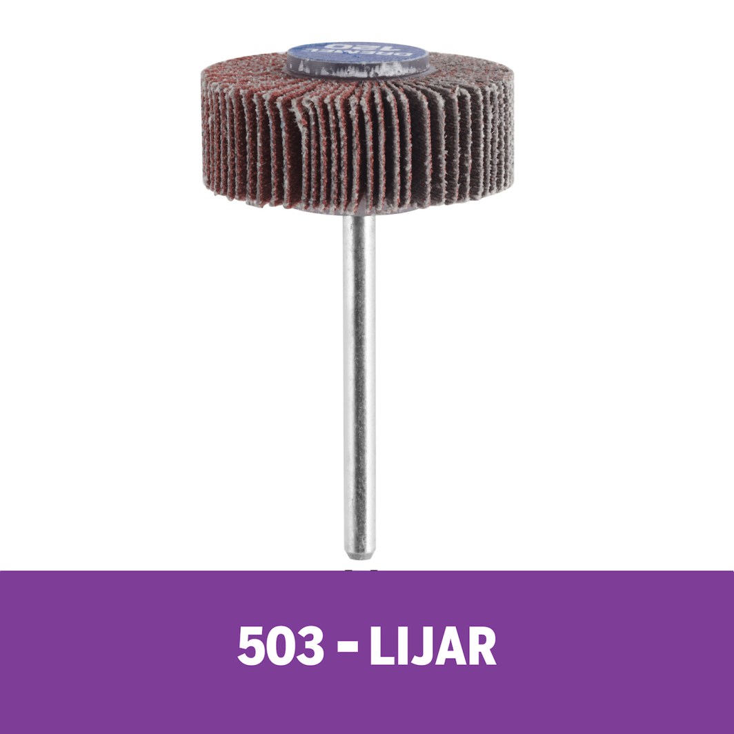 Resumen del producto Los discos de láminas amolan y pulen superficies lisas o contorneadas Eficaz como lijadora de acabado, tras el lijado pesado de superficies y la eliminación de material Mandril de 1/8" Calibre 120 para obtener un acabado de lijado fino