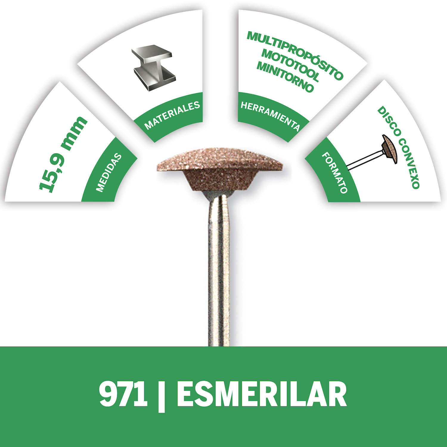 Resumen del producto Ideal para el afilado, el desbarbado y el rectificado de uso general ampliado en la mayoría de los materiales, incluido el acero inoxidable Se utiliza en metales, piezas fundidas, juntas soldadas, remaches y óxido Diseñada especialmente para trabajar con superficies cónicas 1 accesorio giratorio abrasivo industrial de alta calidad incluido