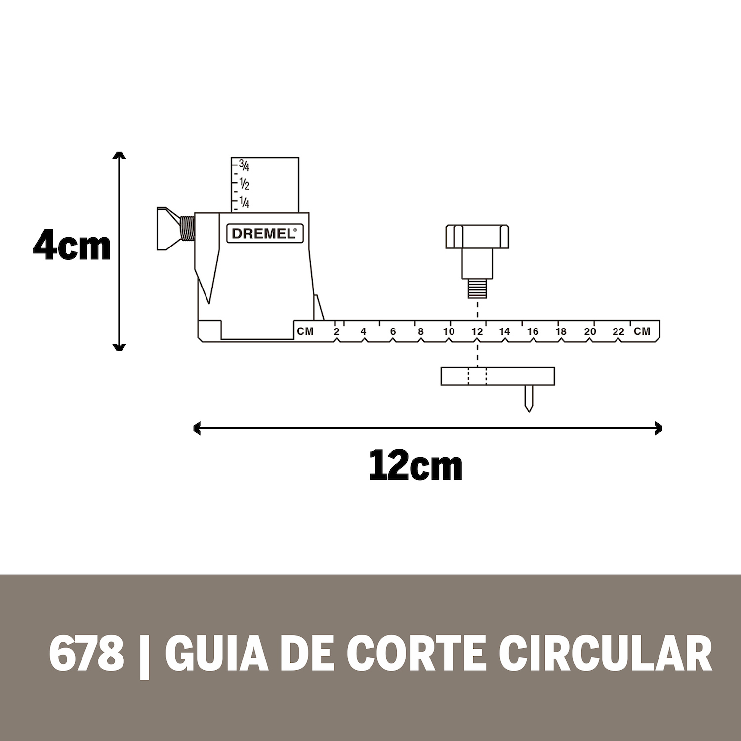 Hace círculos desde 3/4 pulg. hasta 12 pulg. (1.9-30 cm) Construcción de acero estampado de precisión para mayor exactitud y durabilidad Se fija rápida y fácilmente sin herramientas El ajuste de la profundidad permite ajustar fácilmente la profundidad de corte correcta La guía de borde recto permite el fresado o corte en una línea recta