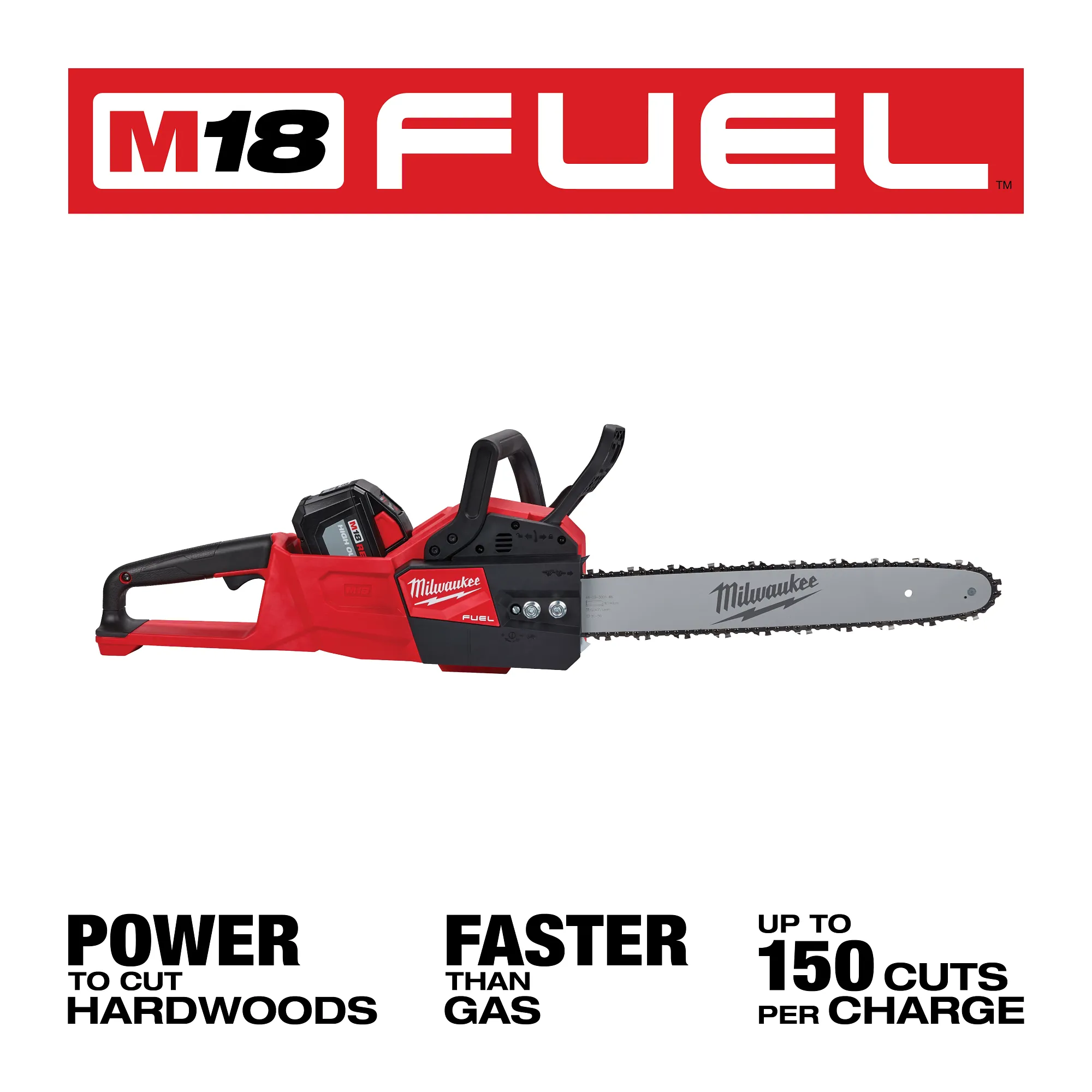 Motosierra Inalambrica M18 Fuel-Motor sin escobillas POWERSTATE-motosierra M18 FUEL-motor de gasolina de hasta 40 CC-Inteligencia REDLINK PLUS-Barra y cadena de Oregon de 16"-TIENDAS-MEDELLIN-D1-BOGOTA-CALI-MILWAUKEE-MOTOSIERRA